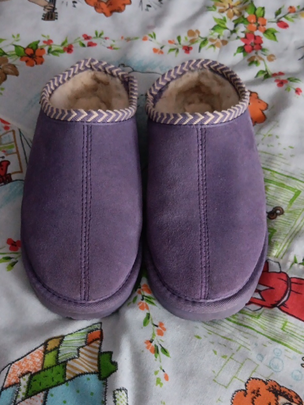 BearPaw Lavender Suede Slip-On Slippers, Youth 3, Womens 5